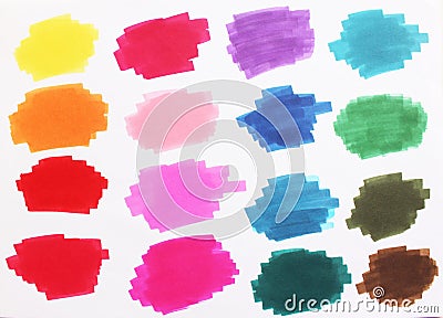 Marker palette colors collection. Doodle hand drawn multicolor set. Simple felt-tip spots and blots. Raster illustration Cartoon Illustration