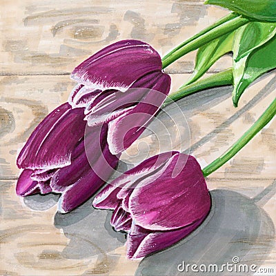 Markers illustration with tulips Cartoon Illustration