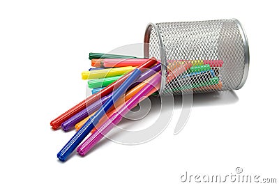 Markers lying in pencil holder Stock Photo