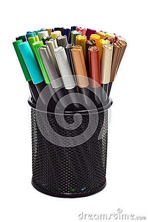 Markers in pencil holder Stock Photo