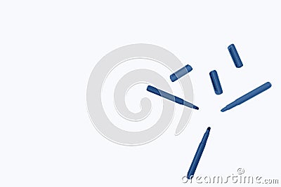 Markers on a white background, tinted in classic blue, isolated. Photo tinted in trend color 2020 Stock Photo