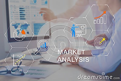 Market analysis business team working on sales data report analytics on computer screen in office for insights on decision about Stock Photo