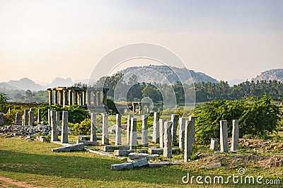 Market complex of Vitthala temple in Hampi, India Stock Photo