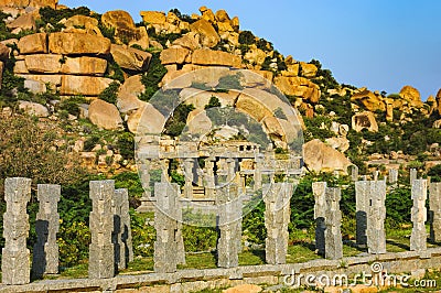 Market complex of Vitthala temple in Hampi, India Stock Photo