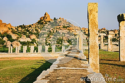 Market complex of Vitthala temple in Hampi, India Stock Photo