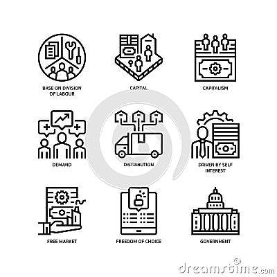 Market Economy icons set Vector Illustration