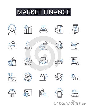 Market finance line icons collection. Capital markets, Financial markets, Investment markets, Stock markets, Bond Vector Illustration