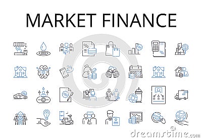 Market finance line icons collection. Capital markets, Financial markets, Investment markets, Stock markets, Bond Vector Illustration