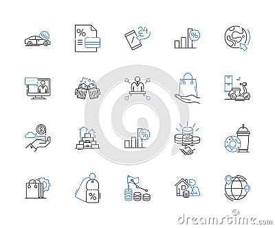 Market finance outline icons collection. Finance, Market, Investing, Trading, Stocks, Bonds, Profits vector and Vector Illustration