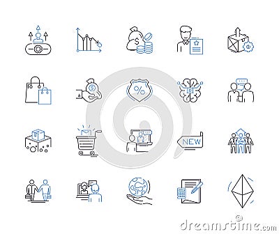 Market finance outline icons collection. Finance, Market, Investing, Trading, Stocks, Bonds, Profits vector and Vector Illustration