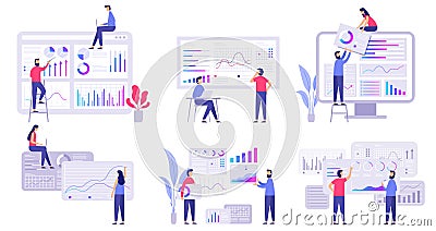 Market forecast. Trends analytics, business marketing strategy and market forecasting flat vector illustration set Vector Illustration