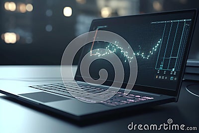 market graph laptop with Analytical Data and Big Data Technology Background, AI Generative Stock Photo