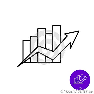 Market growth icon. Outline style column diagram with arrow Vector Illustration