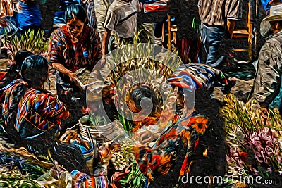 Market with indigenous people in Chichicastenango Stock Photo