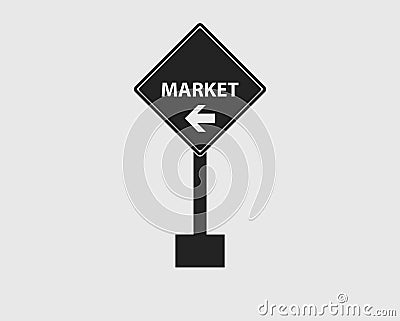 Market in Left Rectangular Sign of Highway with gray Background. Vector Illustration