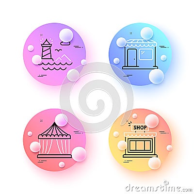 Market, Lighthouse and Circus tent minimal line icons. For web application, printing. Vector Vector Illustration