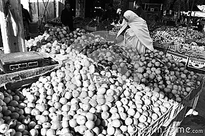 Market in the north of Tunesia, where farmers are producing many fruits and vegetables and the world famous olives Editorial Stock Photo