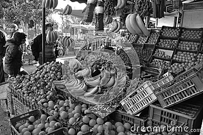 Market in the north of Tunesia, where farmers are producing many types of fruits and vegetables and the world famous olives Editorial Stock Photo