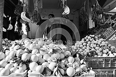 Market in the north of Tunesia, where farmers are producing many types of fruits and vegetables and the world famous olives Editorial Stock Photo