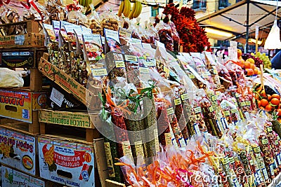 Market place and prices in the streets, Venice, Italy Editorial Stock Photo