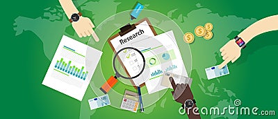 Market research analysis chart bar pie business process product information focus Vector Illustration