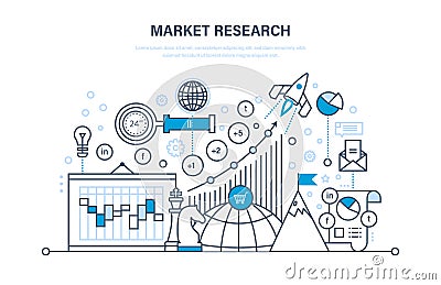 Market research. Analysis, research statistic, information exchange. Time management. Vector Illustration