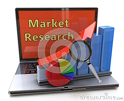 Market research, financial planning, accounting, financial development: laptop and charts Stock Photo