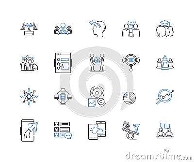 Market research line icons collection. Surveys, Analytics, Demographics, Focus groups, Questionnaires, Data analysis Vector Illustration