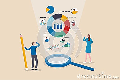 Market research, marketing or advertising survey to launch product, competitors research or social media report marketing report Vector Illustration