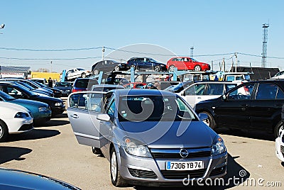 Market of second hand used cars in Kaunas city Editorial Stock Photo