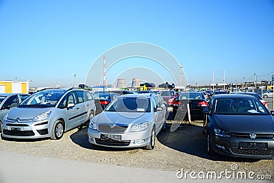 Market of second hand used cars in Vilnius city Editorial Stock Photo