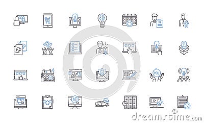 Market segmentation line icons collection. Demographics, Psychographics, Geography, Income, Lifestyle, Behavior, Persona Vector Illustration