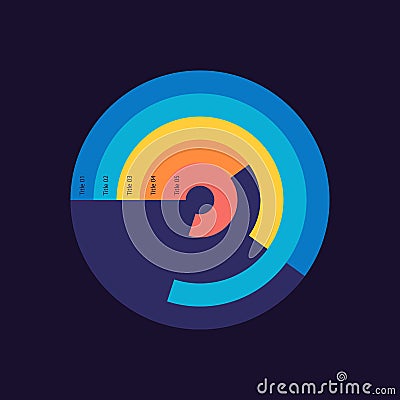 Market segments comparison concentric circle infographic template for dark theme Vector Illustration