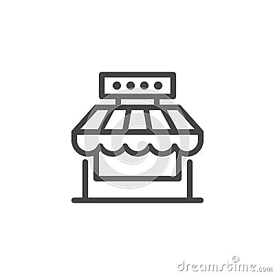 Market shop line icon. Kiosk, store, retail graphic pictograph. Street food concept linear label. Vector isolated Vector Illustration