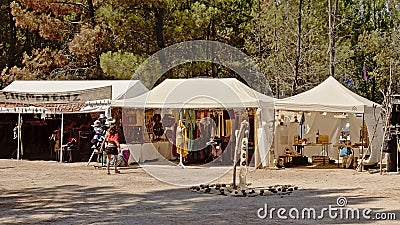Shops on a music festival in nature Editorial Stock Photo