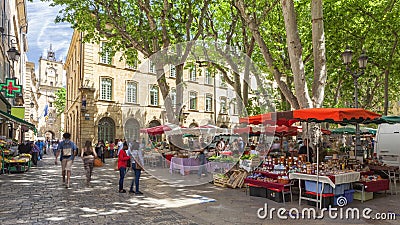 Market on a square in Aix en Provence Editorial Stock Photo