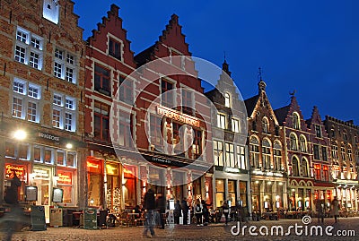 The Market Square in Brugge, Belgium at night Editorial Stock Photo