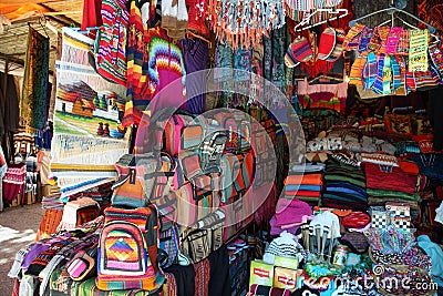 Market stall with colorful indigenous clothes, Argentina Editorial Stock Photo