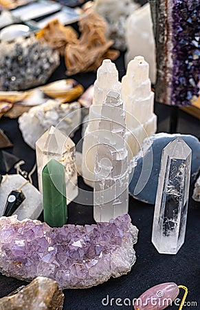 market stall of esoteric lucky stones Stock Photo