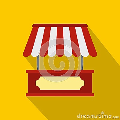 Market stall with red and white awning icon Vector Illustration