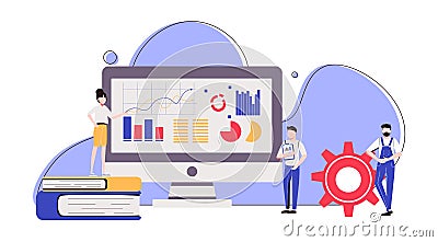 Market statistics analysis, marketing strategy development. Business research. Identify business needs, determine solutions, IT Vector Illustration