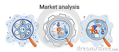 Market statistics data analysis marketing strategy development metaphor. Business research, problems solving Stock Photo