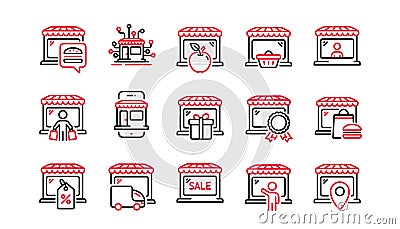 Market store line icons. Online Marketplace, Network Marketing, Wholesale Shop. Vector Vector Illustration