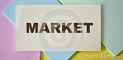 Market text on color sticker Stock Photo