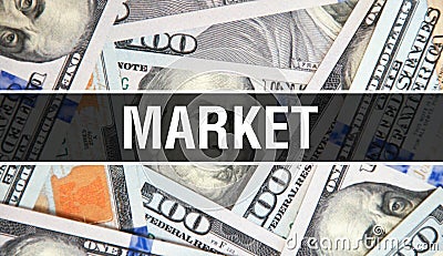 Market text Concept Closeup. American Dollars Cash Money,3D rendering. Market at Dollar Banknote. Financial USA money banknote Stock Photo