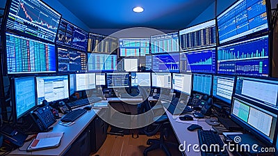 market trading room with stock monitors Stock Photo