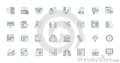 Market trends linear icons set. Consumerism, Innovation, Globalization, Digitization, Sustainability, Personalization Vector Illustration