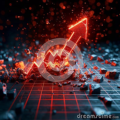Market turmoil Bold red arrow crashes, financial chart fractures dramatically Stock Photo
