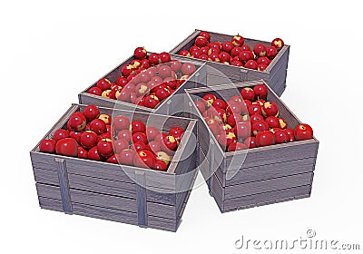 Market wooden crates full of red apples Stock Photo