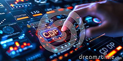 Marketer Interacting with a Customer Data Platform CDP Interface for Enhanced Data Unification and Marketing Stock Photo